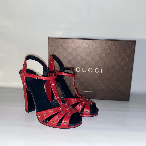 GUCCI Melville leather T-Strap Heel Sandals in box - Picture 1 of 14